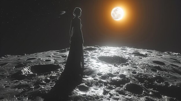 Foto mulher contra o fundo da lua