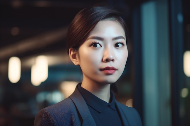 Mulher cópia negócios confiante espaço escritório retrato empresária feliz profissional asiática corporativo Generative AI