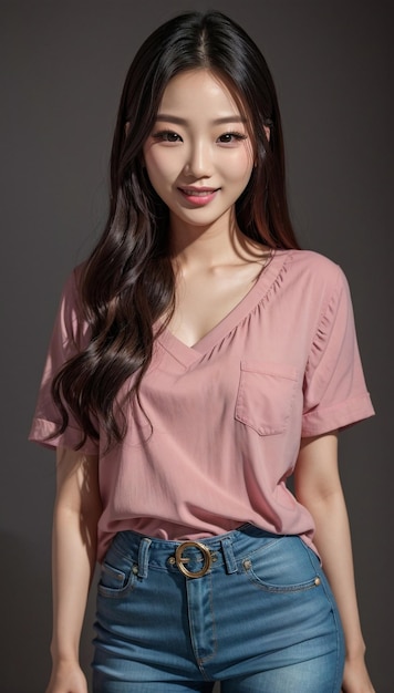 Mulher coreana em camiseta rosa