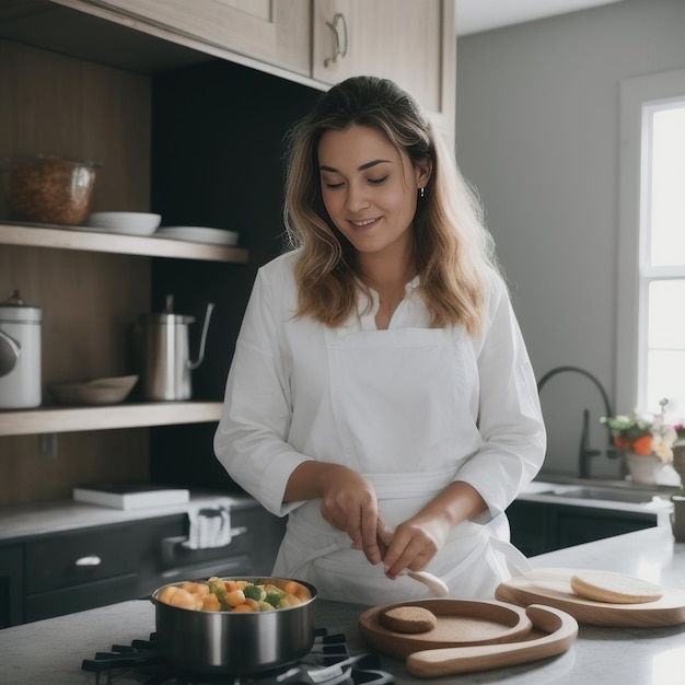 Mulher cozinhando na cozinha