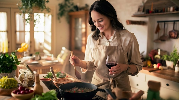 Mulher cozinhando na cozinha