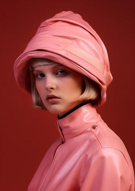 Mulher criativa moda beleza óculos conceito arte colorida chapéu de látex retrato Generative AI