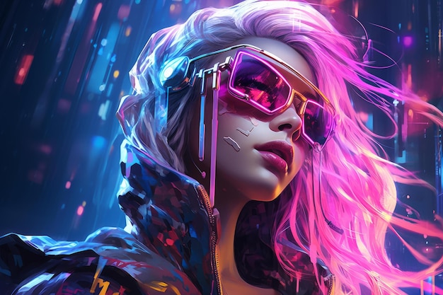 Mulher cyberpunk de néon gera Ai