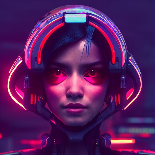 Mulher cyberpunk retrato estilo neon futurista