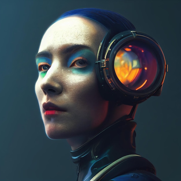 Mulher cyberpunk retrato estilo neon futurista