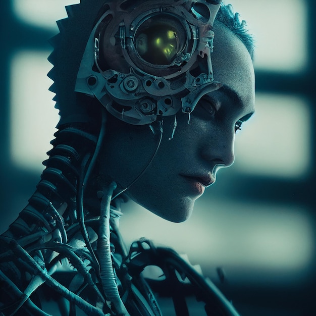 Mulher cyberpunk retrato estilo neon futurista