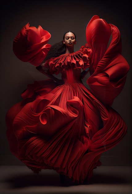 Mulher dançando em vestido vermelho
