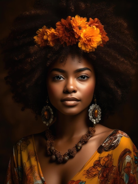 Foto mulher de beleza afro generativa ai