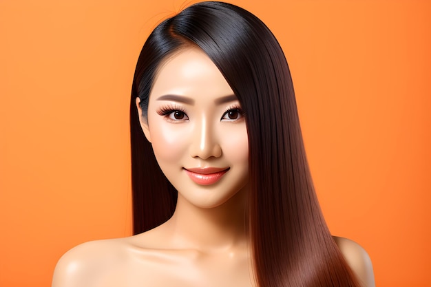 Mulher de beleza jovem indonésia com estilo de maquiagem coreana no rosto