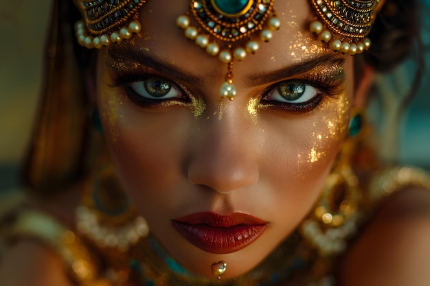 Mulher de beleza real em ouro