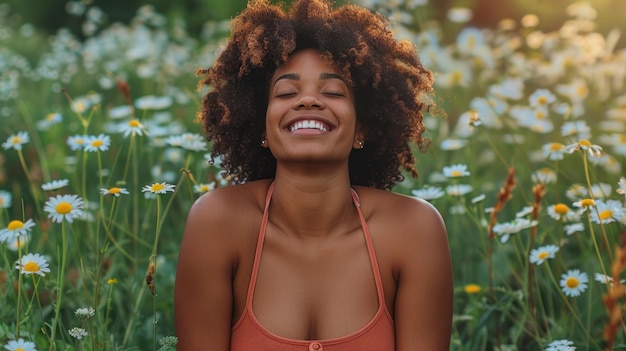 Mulher de biquíni entre margaridas