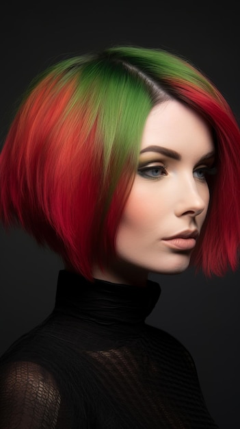 Mulher de cabelo vermelho, verde e amarelo