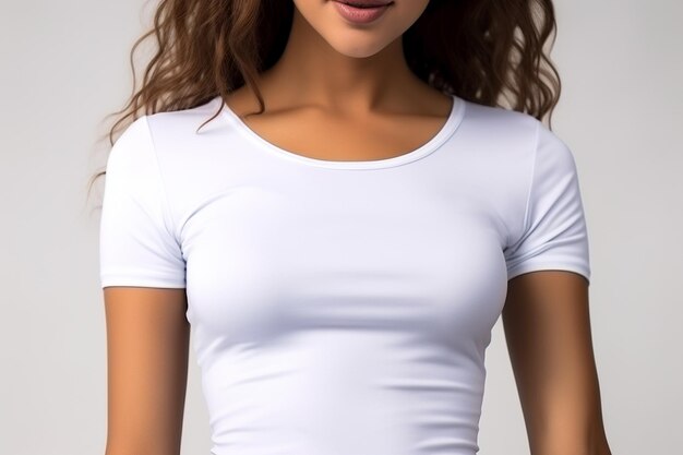 Foto mulher de camisa branca mockup criado com ia gerativa