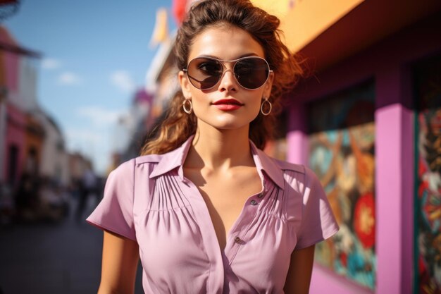 Mulher De Camisa Roxa E Óculos De Sol