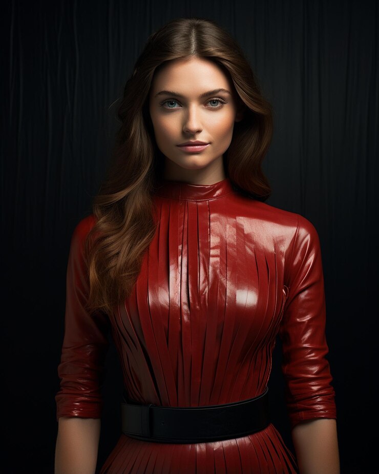 Foto mulher de cinto preto e vestido vermelho