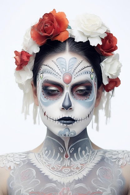 Mulher de crânio colorido Dia do festival dos mortos conceito Ai gerado