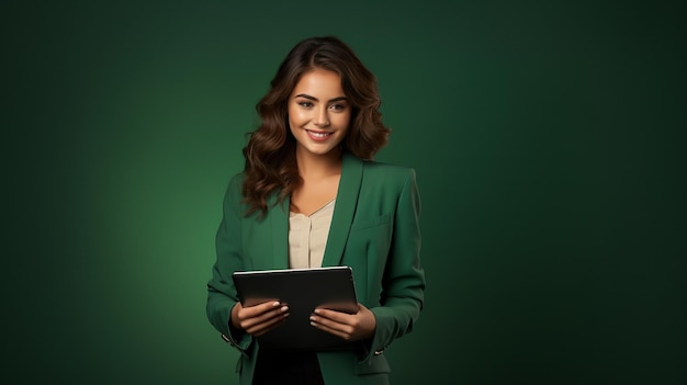 Mulher de escritório do Oriente Médio tablet ai gerado espaço de cópia de imagem de retrato