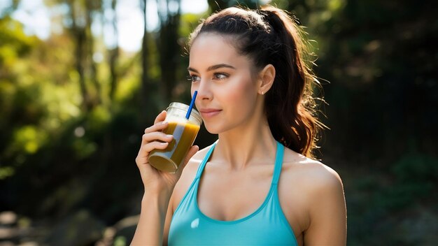 Mulher de fitness a beber um sumo de desintoxicação