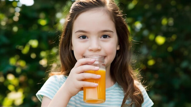 Mulher de frente a beber sumo de laranja