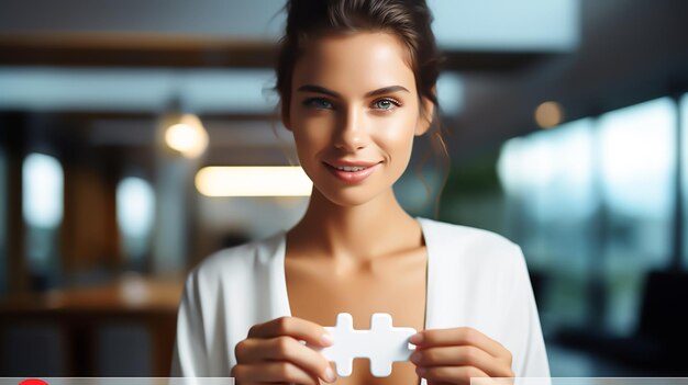 Foto mulher de marketing de negócios trabalho em equipe objeto closeupapp mulher solução branca closeup dois gerado ai