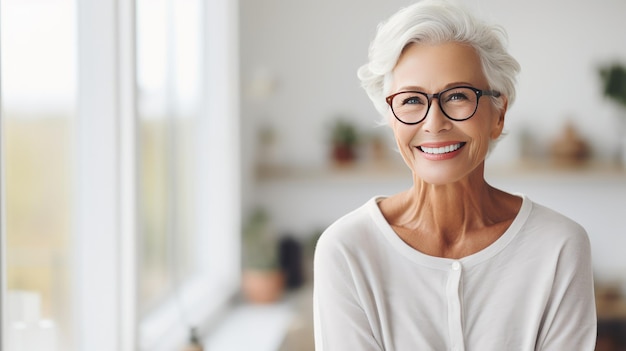 Mulher de meia idade madura elegante e confiante sorridente