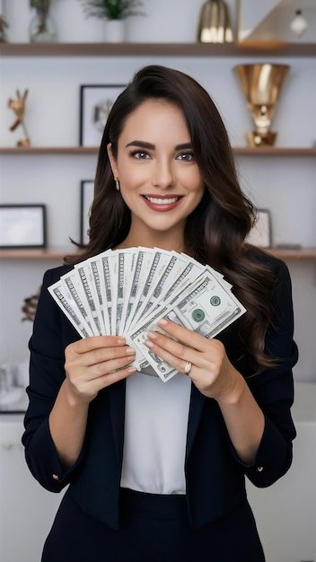 Mulher de moda rica e bem sucedida a contar dinheiro.