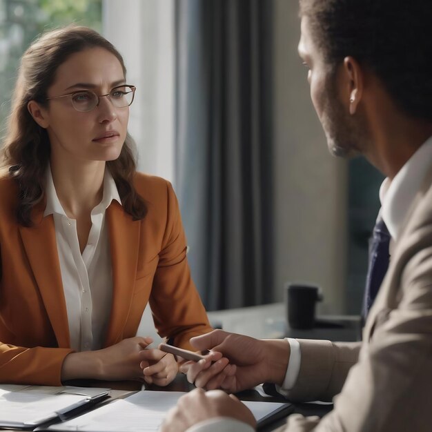 Mulher de negócios a falar com o seu psicólogo