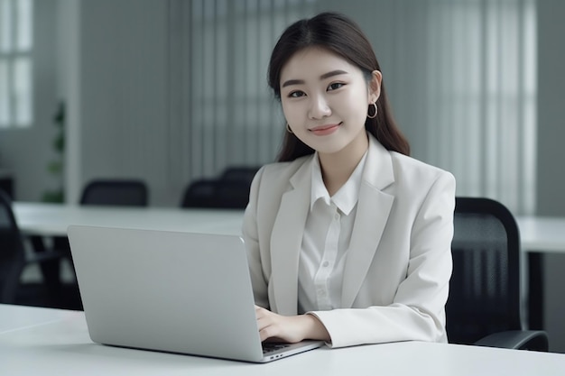 Mulher de negócios asiáticos trabalhando com laptop