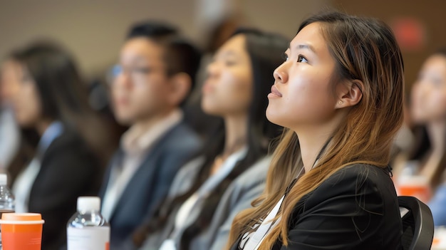 Foto mulher de negócios atenciosa ouvindo atentamente durante uma conferência