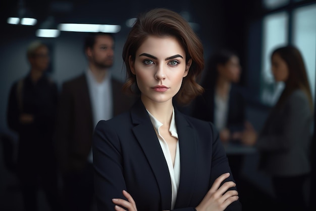Mulher de negócios atraente posando em seu local de trabalho