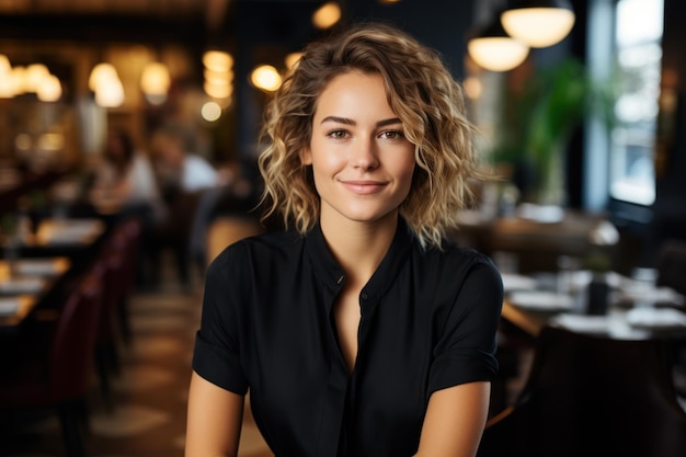 mulher de negócios atraente sorrindo no restaurante