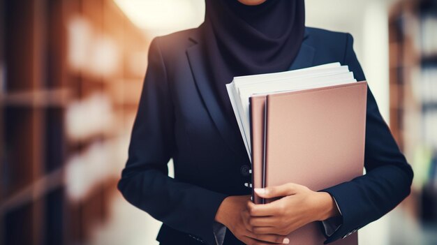 Foto mulher de negócios com pasta no escritório