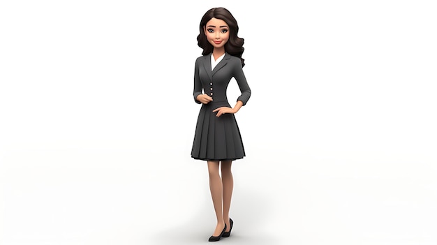 Mulher de negócios de desenho animado em 3D, jovem trabalhadora feliz de terno.
