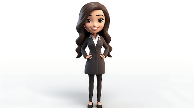 Mulher de negócios de desenho animado em 3D, jovem trabalhadora feliz de terno.