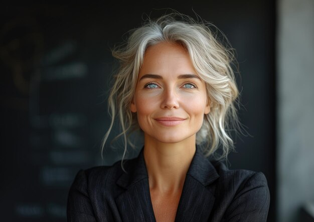 Foto mulher de negócios de meia-idade feliz sorridente chefe feminina vestindo terno