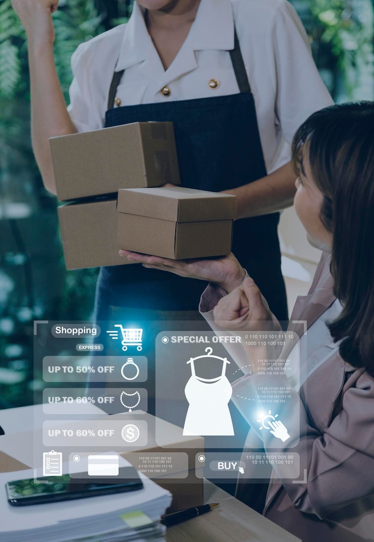 Foto mulher de negócios de pme asiática atraente trabalhando no conceito de compras on-line de escritório em casa