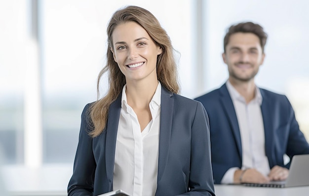 Mulher de negócios de sucesso com tablet digital confiante em profissionalismo