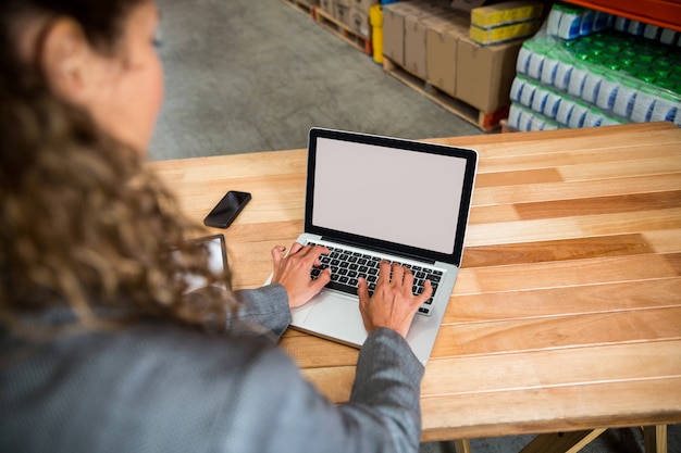 Mulher de negócios, digitando em seu laptop