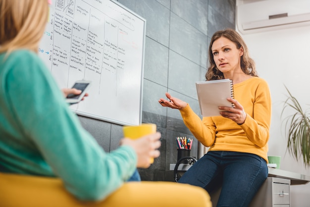 Mulher de negócios dois tendo reunião