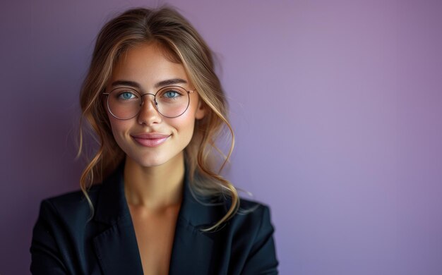 mulher de negócios feliz sorridente mulher vestindo terno claro fundo limpo