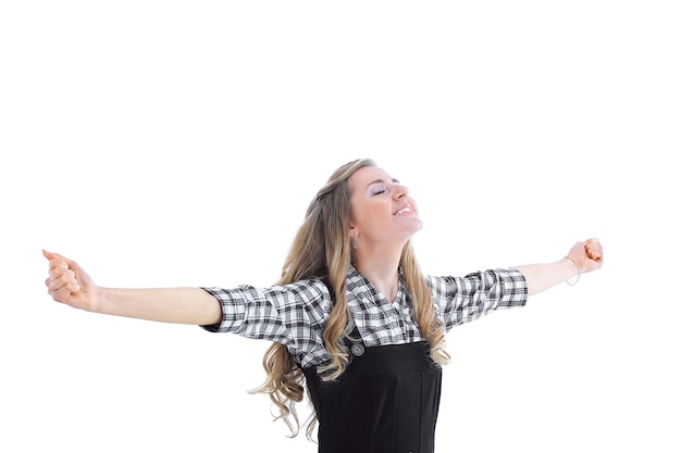 Foto mulher de negócios jovem feliz. isolado em fundo branco