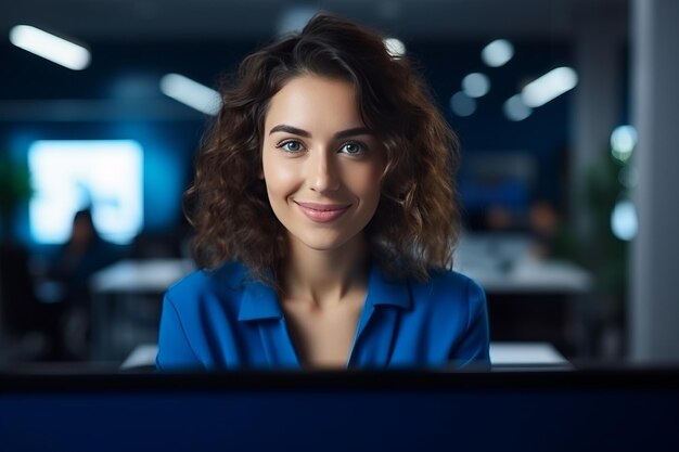 Mulher de negócios morena vibrante ostentando banner em branco para colocação de texto impecável em profissional