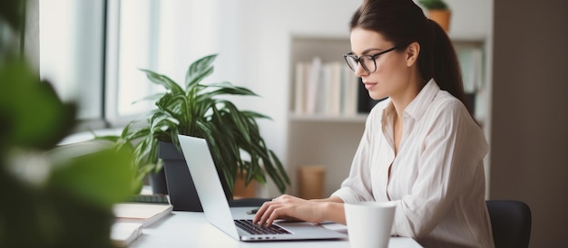 Mulher de negócios profissional focada no trabalho de laptop