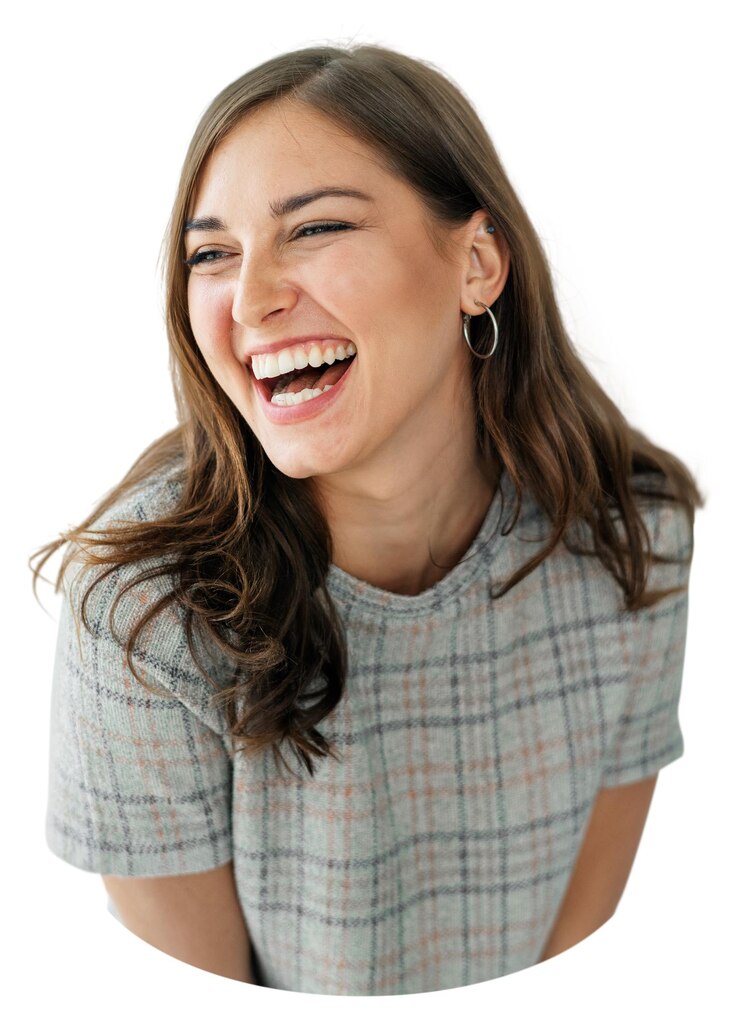 Foto mulher de negócios rindo adesivo png imagem de saúde mental fundo transparente