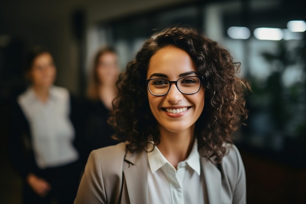 Mulher de negócios sorridente com colegas no Office Generative AI