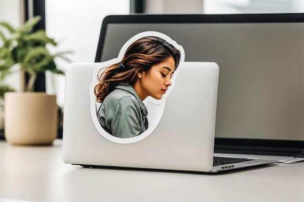 Mulher de negócios trabalhando em um computador portátil sentada em casa e gerenciando seu negócio através do escritório em casa