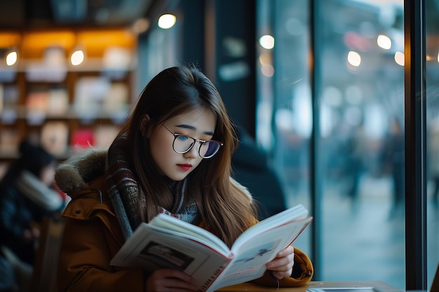 Mulher de óculos envolvida em livros