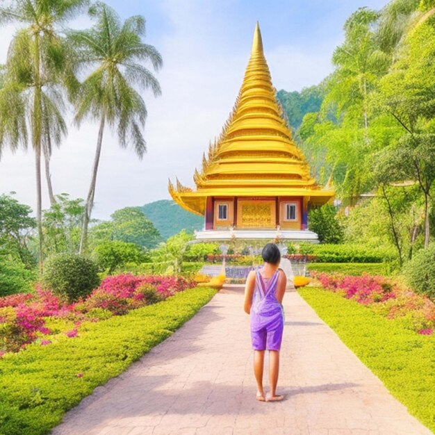 Foto mulher de pé em khao na nai luang dharma mparkisur