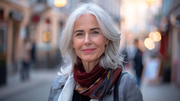 Foto mulher de pé na rua com um lenço