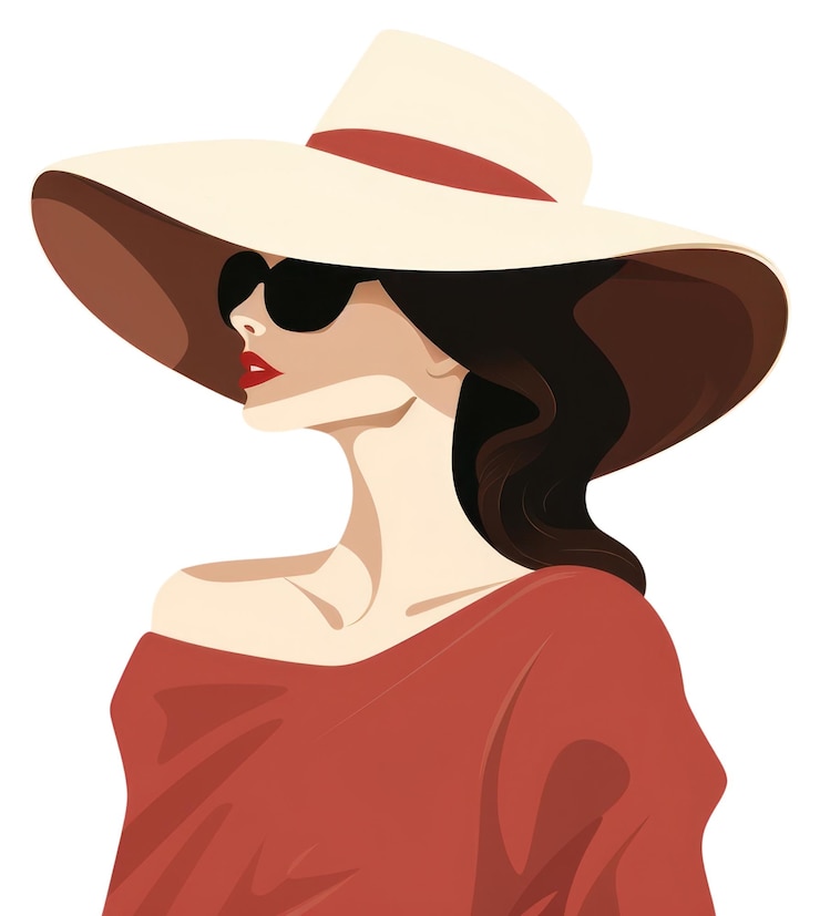 Foto mulher de png vestindo um grande chapéu à moda, óculos de sol, penteado e chapéu